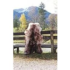 Felltrade Merino fårskinn, lammskinnspäls, äkta stor, 150–160 cm, vit-brun, flammad, ekologisk garvning
