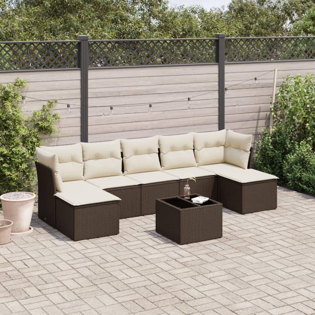 Sofasæt Til Haven 8 Dele Med Hynder Polyrattan - Brun og cremefarvet / Uden bord