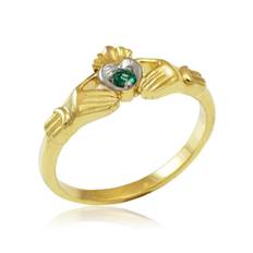 Emerald Claddagh Promise Ring in 9ct Gold - gold/green