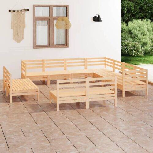 Loungegrupp för trädgården 11 delar massiv furu
