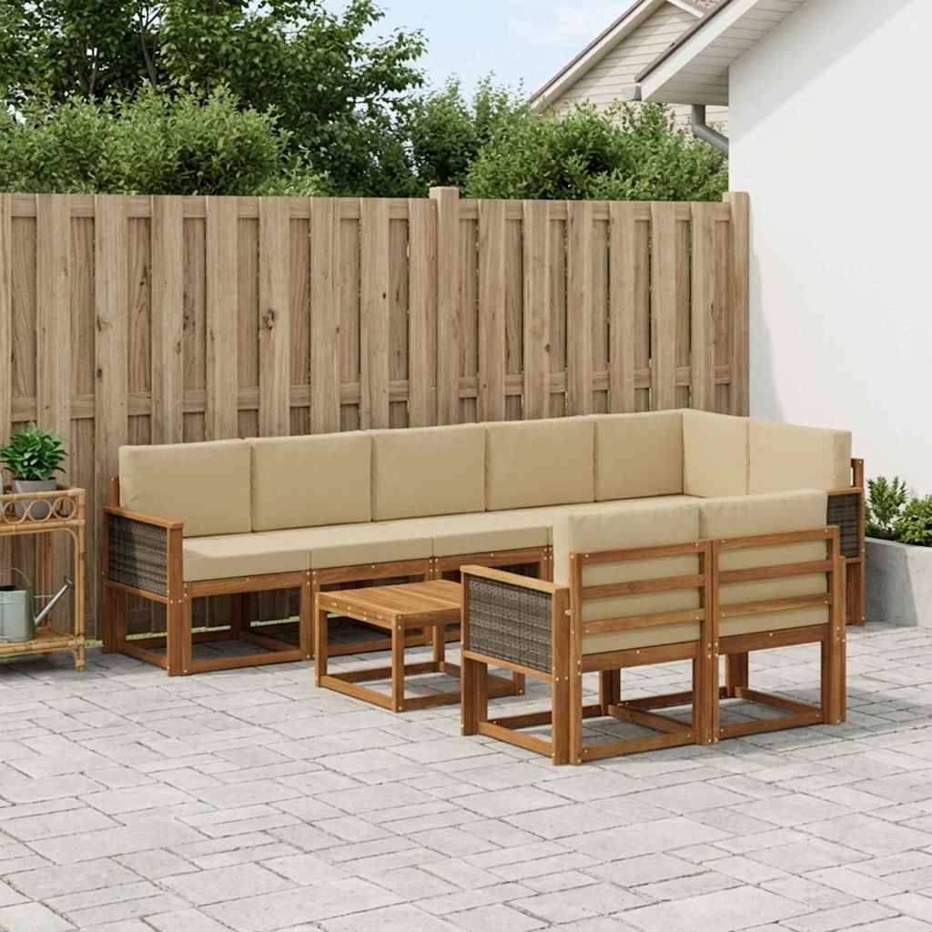 vidaXL Udendørs sofagruppe 9 stk. Naturlig og Beige Polyester