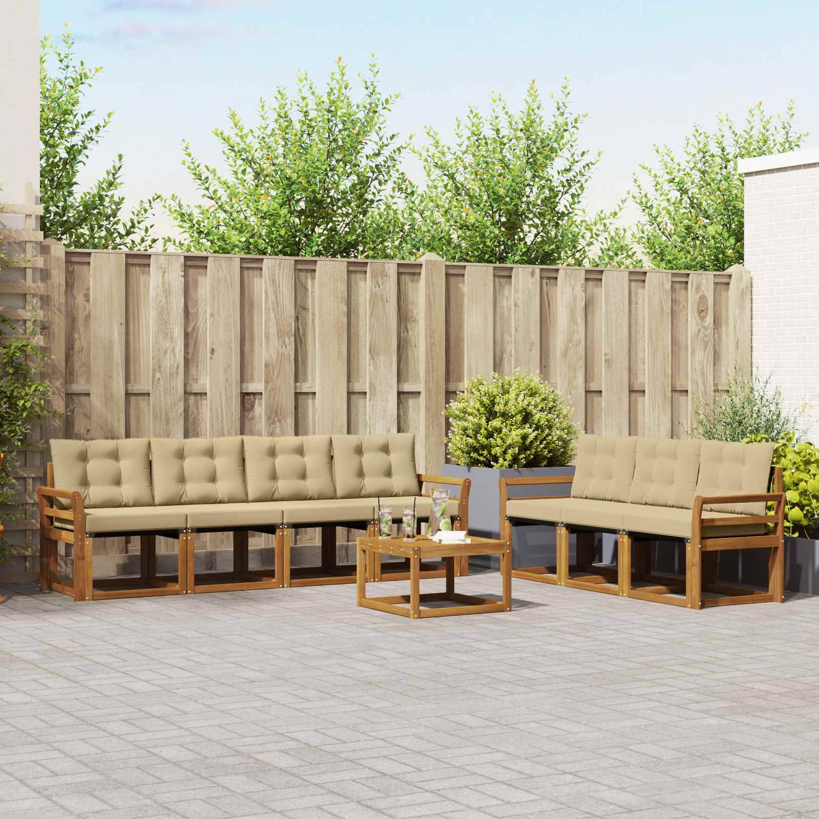 vidaXL Soffset med kudde 8 pcs Naturlig och Beige