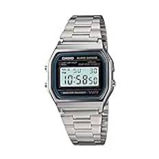 Casio Digitalklocka för män med armband i rostfritt stål, Silver/silver, Case size (L× W× H), Armband