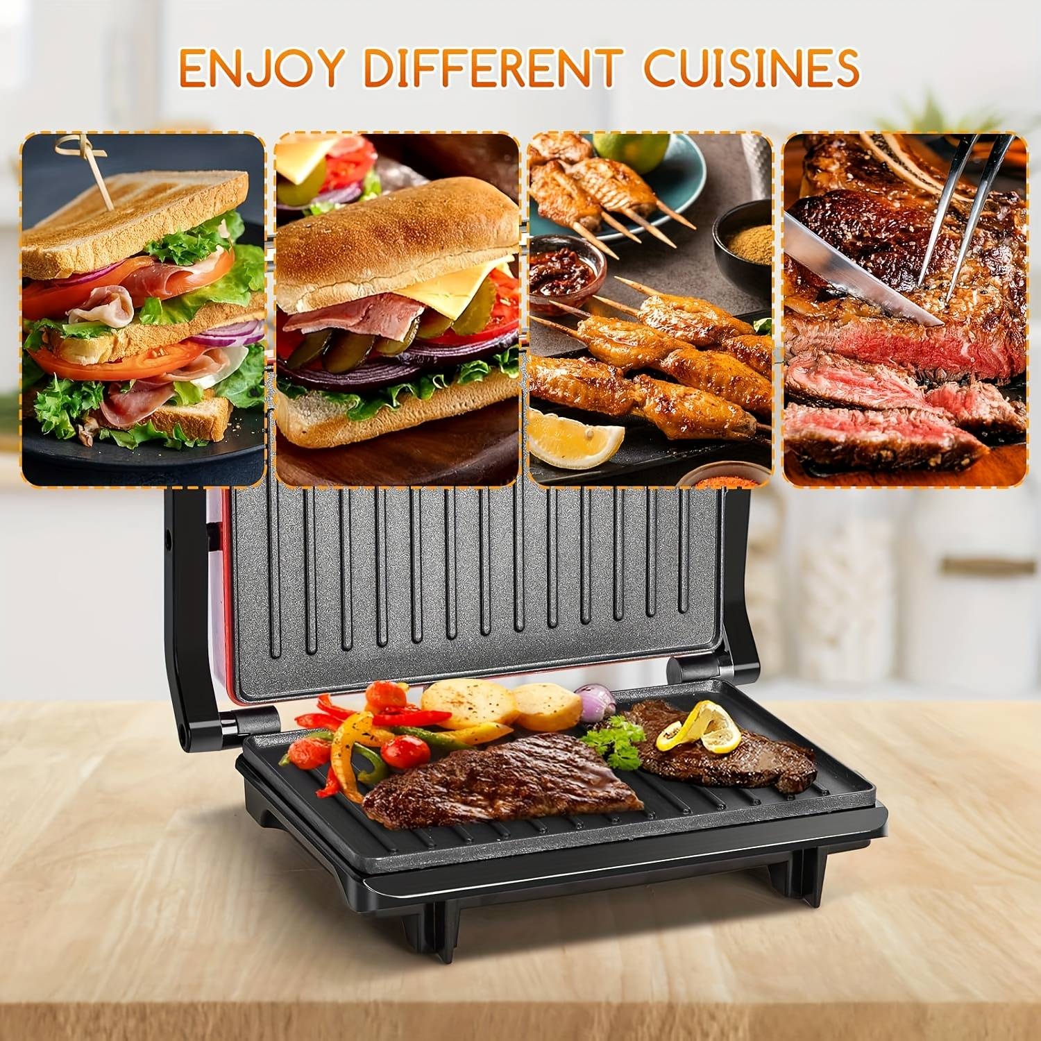 TEMU 750w Sandwich Toaster, A Sandwich And Panini Maker Featuring Plates, Easy To Clean, Grill Toaster