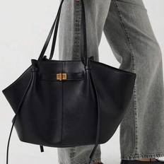 Fashion Large Capacity Trapeze Bag Designer Chic Lock Women Shoulder Bags Luxury Pu Leather Handbags Quality Underarm Bag - Black