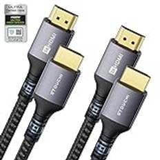 Stouchi Certifierad HDMI 2.1-kabel, 2 m (2-pack), 8K Ultra HD 48 Gbit/s höghastighet, 8K 60 4K 120 144 Hz, RTX 3080 eARC HDR10 4: 4: 4 HDCP 2.2 & 2.3 Dolby, kompatibel med Roku TV/PS5/Xbox-serien X