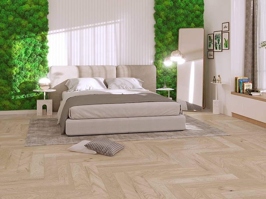 Sildeben med klicksystem - Borstat Ek Natur med ljus mattlack - Bredd 130 mm Varuprove