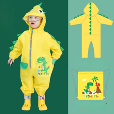 Mini Fashion™ - Regntøj - Regndragt til børn Gul Dinosaur / 116 (6-7 år) | Pædagogisk Trælegetøj