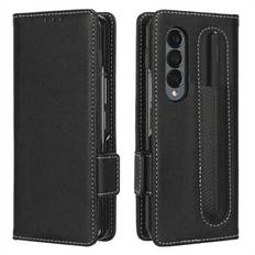 För Samsung Galaxy Z Fold4 5G PU läder plånboksfodral Litchi Texture Stand Slitstarkt PC Shell Book Flip Cover med pennhållare