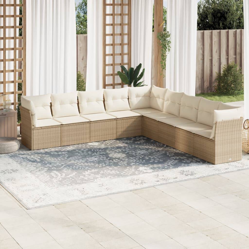 Sofasæt Til Haven 9 Dele Med Hynder Polyrattan - beige og cremefarvet / Uden bord