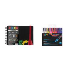 Posca - A5 BlackBook & PC5M - Medium Tip Pen 16 pc