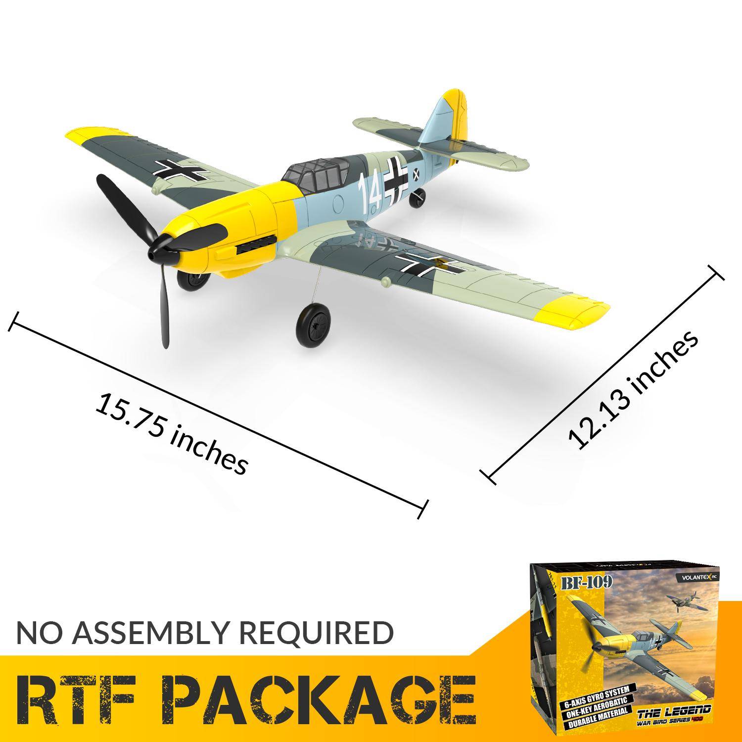 Volantex rc 761-11 Bf109 Jaktplan 400 mm Vingbredd 2,4G Fjärrkontrollerat Flygplan RTF En Stunt med X pilot Stabiliseringssystem