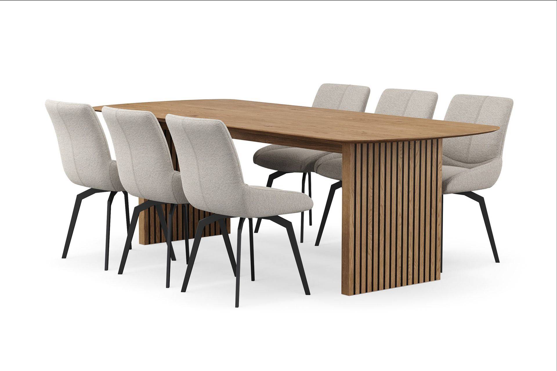 Bark Richeto Matgrupp 240 cm med 6 Mora Snurrstolar - Naturlig finish/Mörkbeige Matgrupper Natur Trä