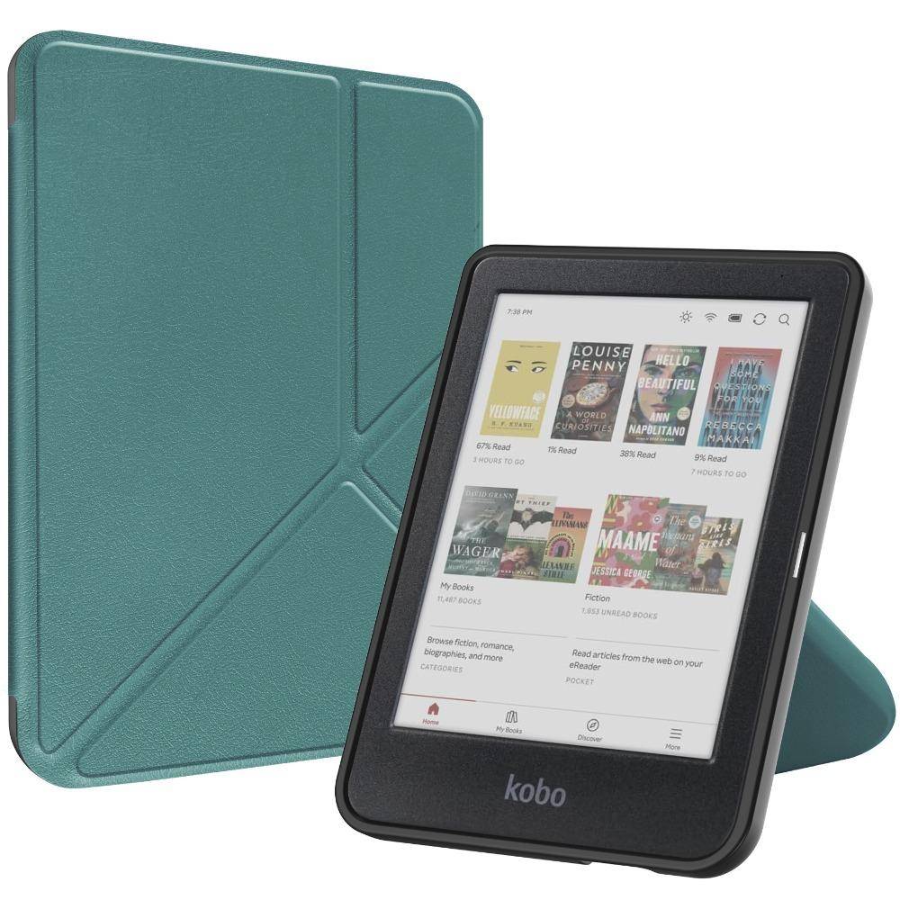 För Kobo Clara Colour BW 2E Ebook Fodral 2024 TPU Transformer Omslag Stöttåligt Lättvikt mörkgrön färg