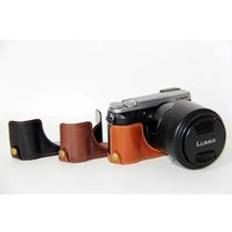 Pu läder kameraväska halvväska till panasonic för lumix dmc -gx80 dmc -gx85 gx80 gx85 kamera halvkroppssats - Brun