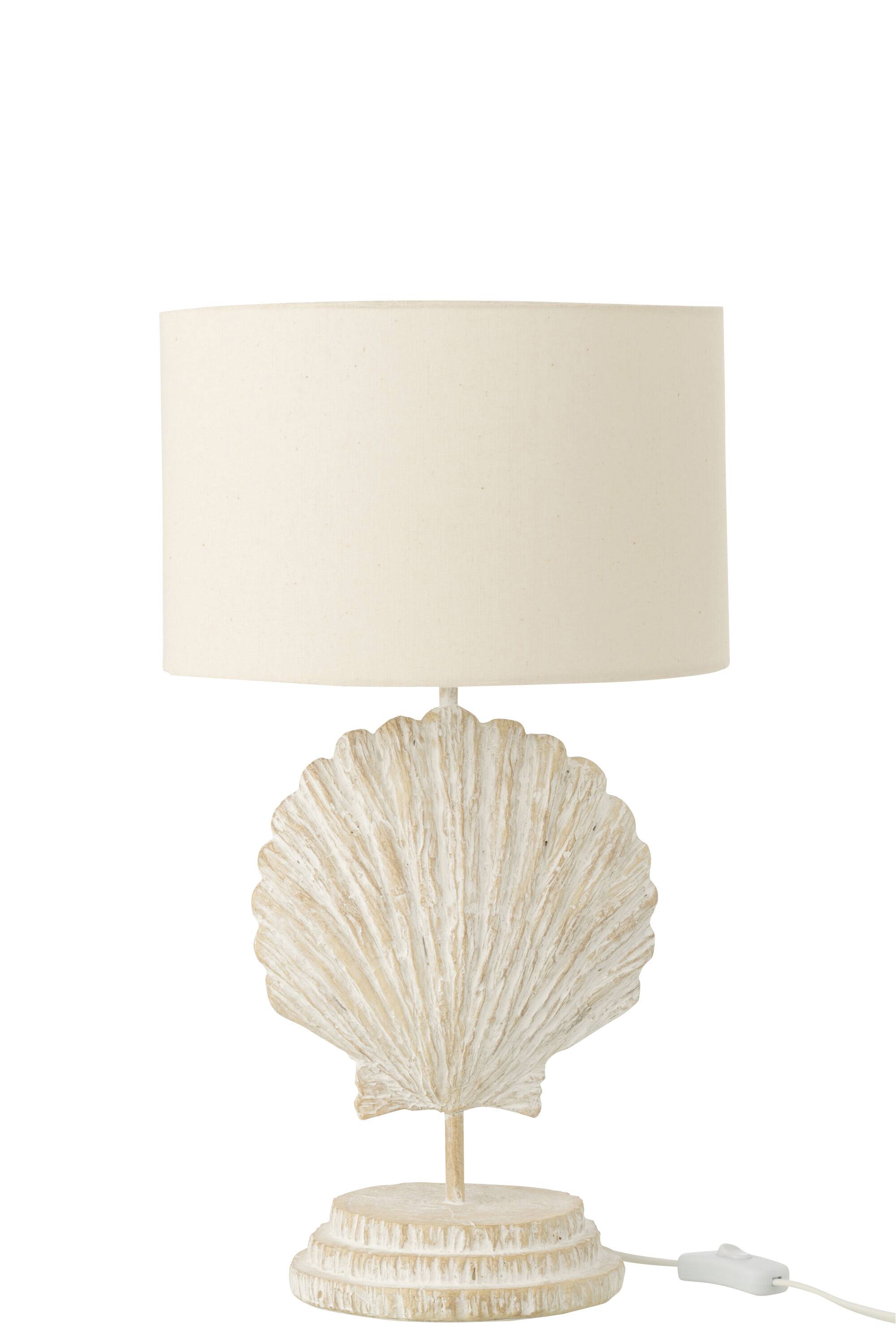 J-Line - Bordlampe m. Muslingeskal Polyresin Hvid/Naturlig 28x28x47,5cm.