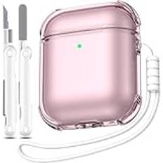 MHYALUDO for Airpods 2nd Generation Case Cover, genomskinlig mjuk TPU Transparent fyrhörnig militärklass stötsäker skyddsväska med rengöringskit för Airpods 2 Gen Laddningsfodral 2019, klarrosa