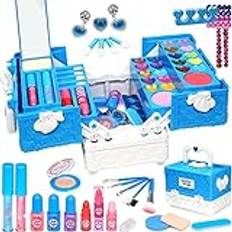 Amerrly Kids Makeup Set Flicka Makeup Case Flicka 52PCS Tvättbar och säker Kids Makeup Set Flicka, Princess Girl Toy 4-12, Födelsedagsfest Julklappar för flickor