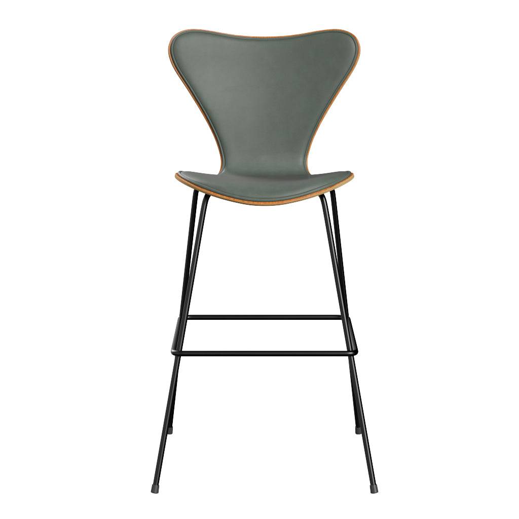 Fritz Hansen - 3197 høj barstol, naturfiner og forsidepolstret i Grace læder Kirsebær - Concrete Grey læder - Sort stel - Jacobsen Plus