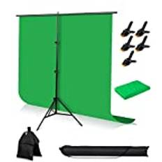 Greenscreen bakgrund med stativ, 1,5 x 2 m grön skärm med 2 x 2 m justerbar fotografi bakgrundsstativ, 5 klämmor och sandsäck för streaming gamingfotografering produktvideo fotografering