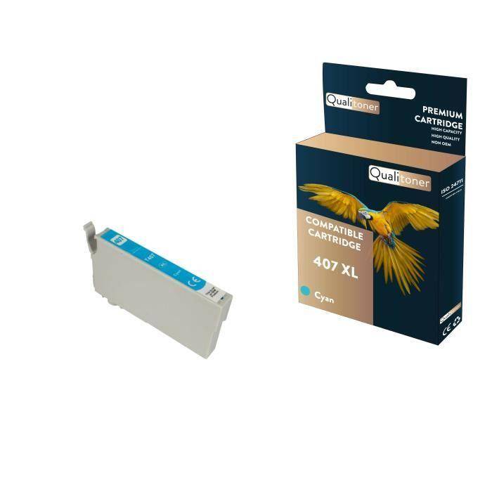 QUALITONER - 1 Compatible Cartridge for EPSON 407 XL 407XL Cyan (Keyboard) for Epson WorkForce Pro WF 4745 WorkForce Pro WF 4745DTW