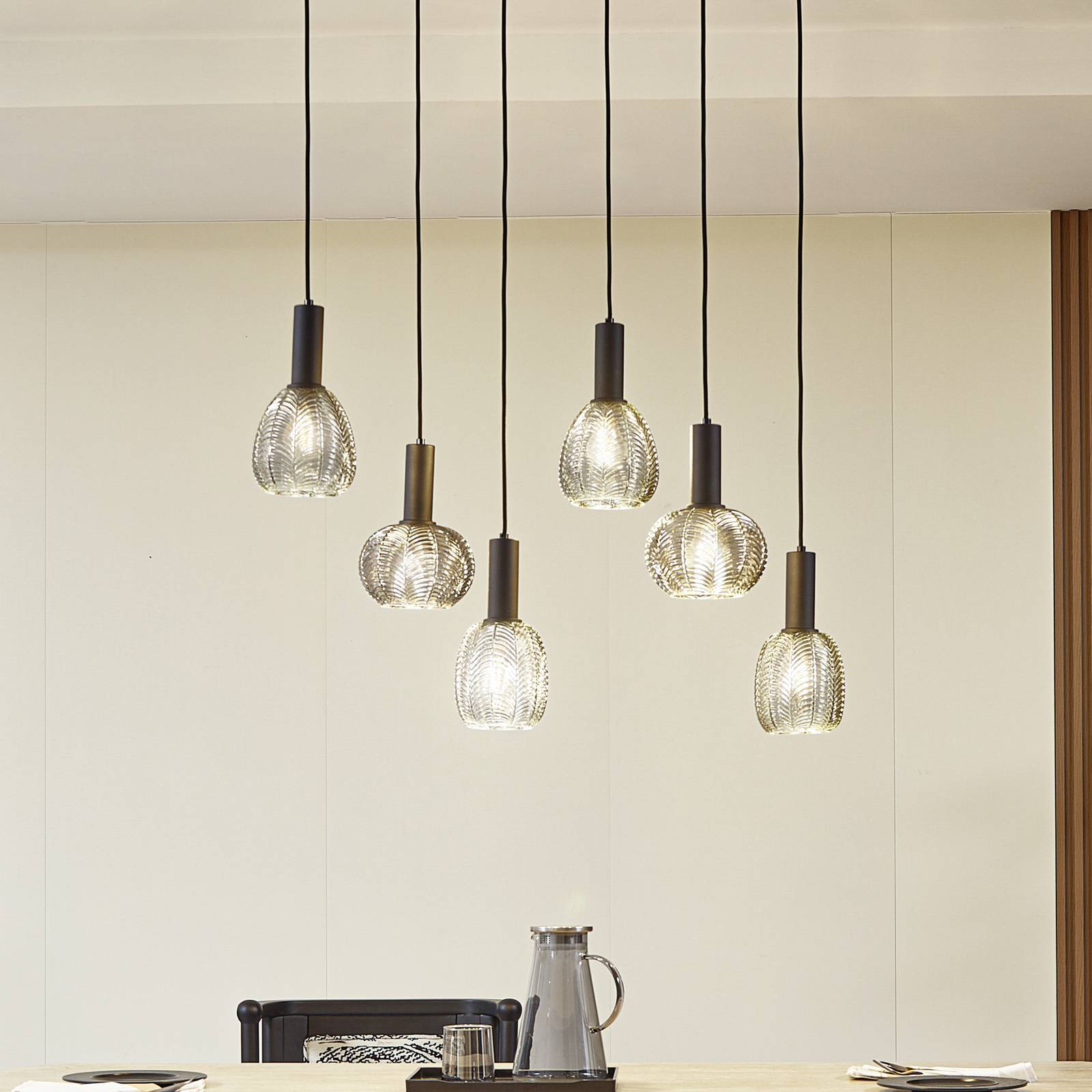 Glas pendellampa Tolli Lindby, dimbar, Svart, Vardagsrum / matsal, Metall, Modern, Pendellampa