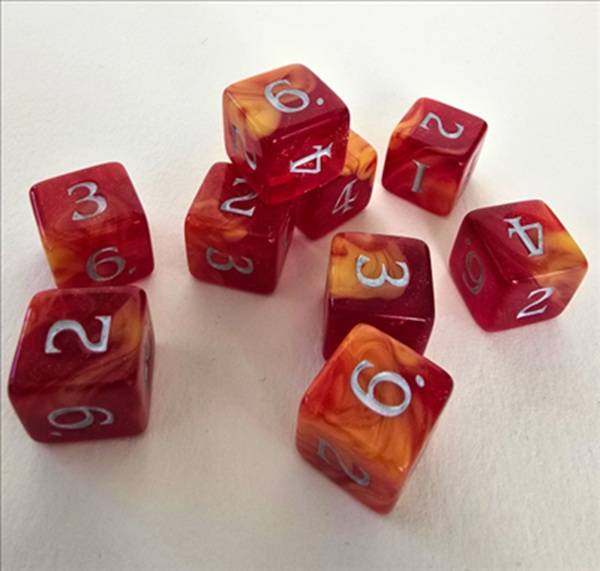 Dice - Terningesæt - 9 terninger - Studio Woe: Scented RPG Dice D6 (6-Sidet) - Fireball Char