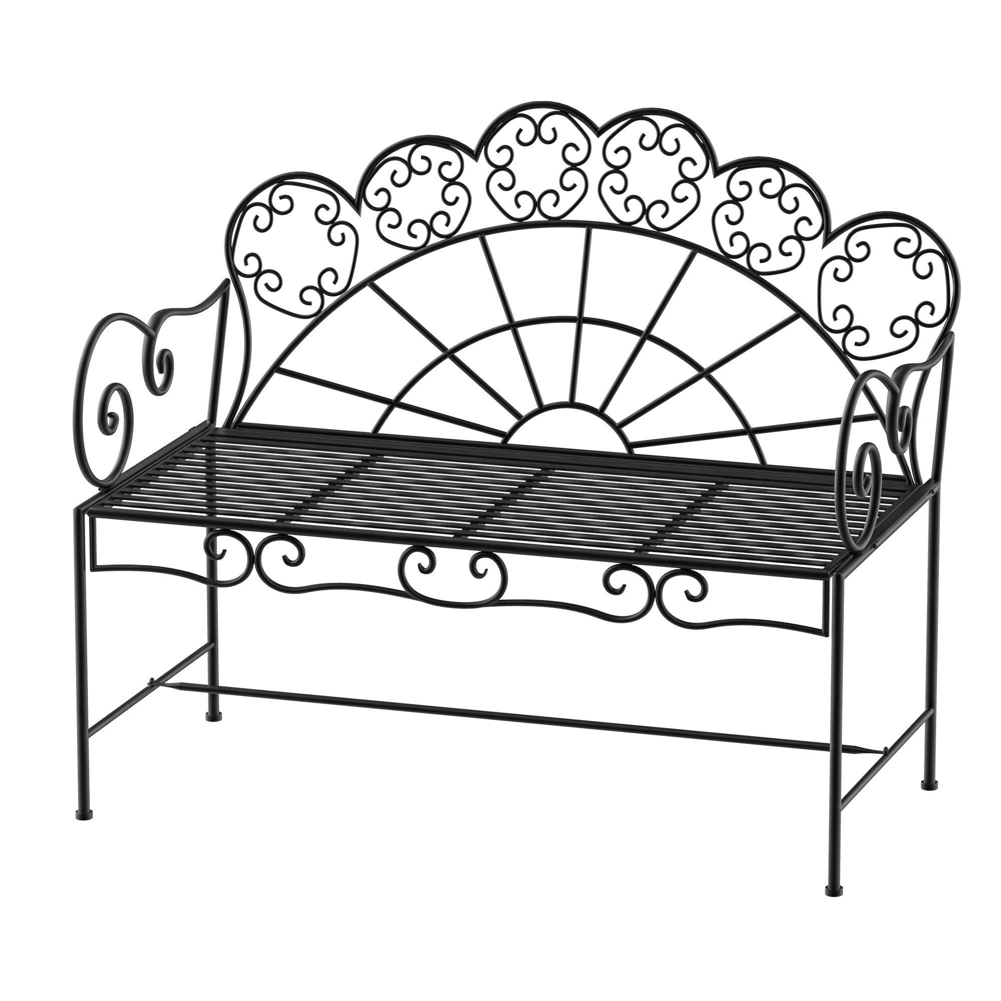 2-sits trädgårdsbänk, robust, rostfri, 107x55,5x92cm, svart, parkbänk för terrass och trädgård