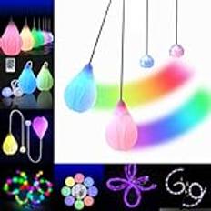 Set med 2 LED Poi Jongleringsbollar - Blomformade USB Uppladdningsbara POI Bollar Set för Nybörjare och Proffs med Fjärrkontroll | Poi Jongleringbollar med Regnbågens Färger för Barn och Vuxna