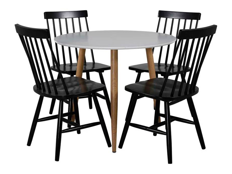 Venture Design Polar & Lönneberga matgrupp Vit/svart 4 st stolar & bord 90 cm