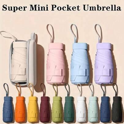 Litet hopfällbart paraply, mini-fickparaply, vattentätt, bärbart reseparaply, solparaply, UV-skyddande paraply för kvinnor, 2-i-1 mini 6-fällbart ultr - Multi-color (En-Storlek)