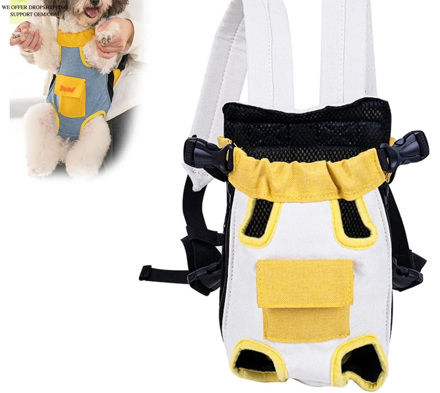 Hands-Free Front & Back Pet Carrier Backpack for Cats & Dogs - YELLOW / 3-4KG (3-4KG)