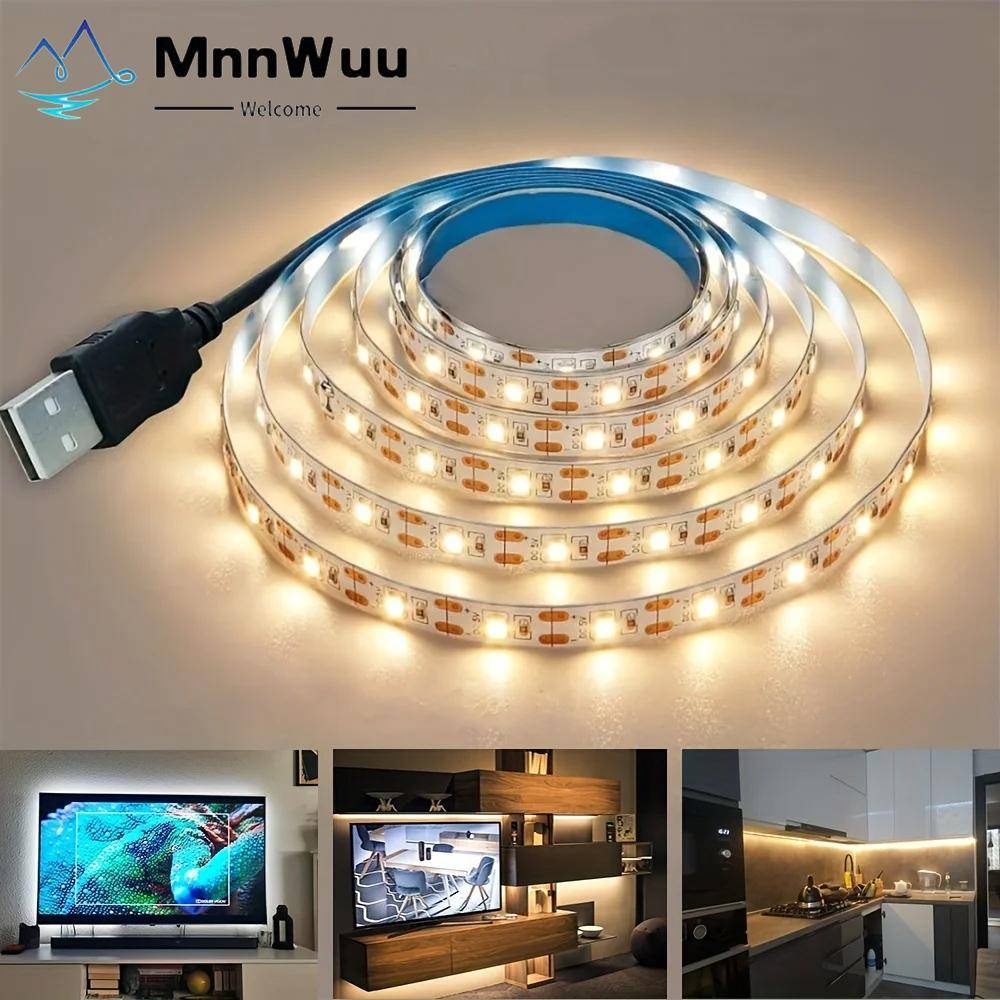 5V USB LED Strip Light Varm/Vit Flexibel Lampa Juldekoration För TV Bakgrundsbelysning DIY Belysning Sovrum Skåp Kök varmvit färg