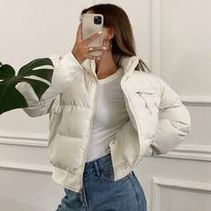 Women&#39;s Casual Solid Color Short Jacket, Winter ,Winter Women Clothes,Winter Coat Women - Apricot - L,M,S,XL,XS