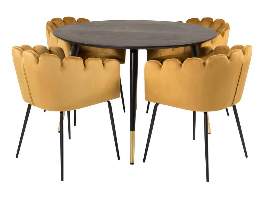 Venture Design Dipp & Limhamn matgrupp Svart/gul 4 st stolar & bord 115 cm