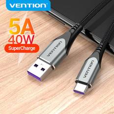 Vention 5A USB Type-C Cable for Huawei Mate 30 20 P40 P30 P20 Pro 40W Fast USB Charging Type C Charger Cable USB C Data Cable 0.25m grå