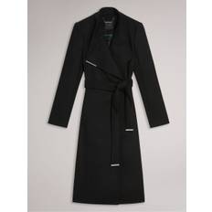 Ted Baker Ted Baker Black Rose Midi Length Belted Wool Wrap Coat