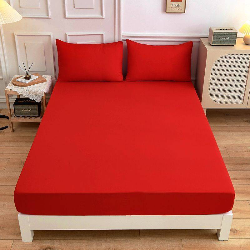 Students Cotton Bed Sheets Fitted Sheet Pillow Case - Red / Fitted sheet 180x200x27cm
