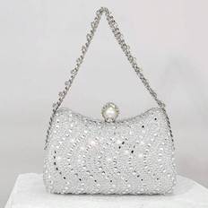 Europeisk och amerikansk stil New Fashion Diamond BacRhinestone Tote Chain Bag High Sense Dinner Bag,Sommar Bag,Beach Bag,Semester,Semester - Silver
