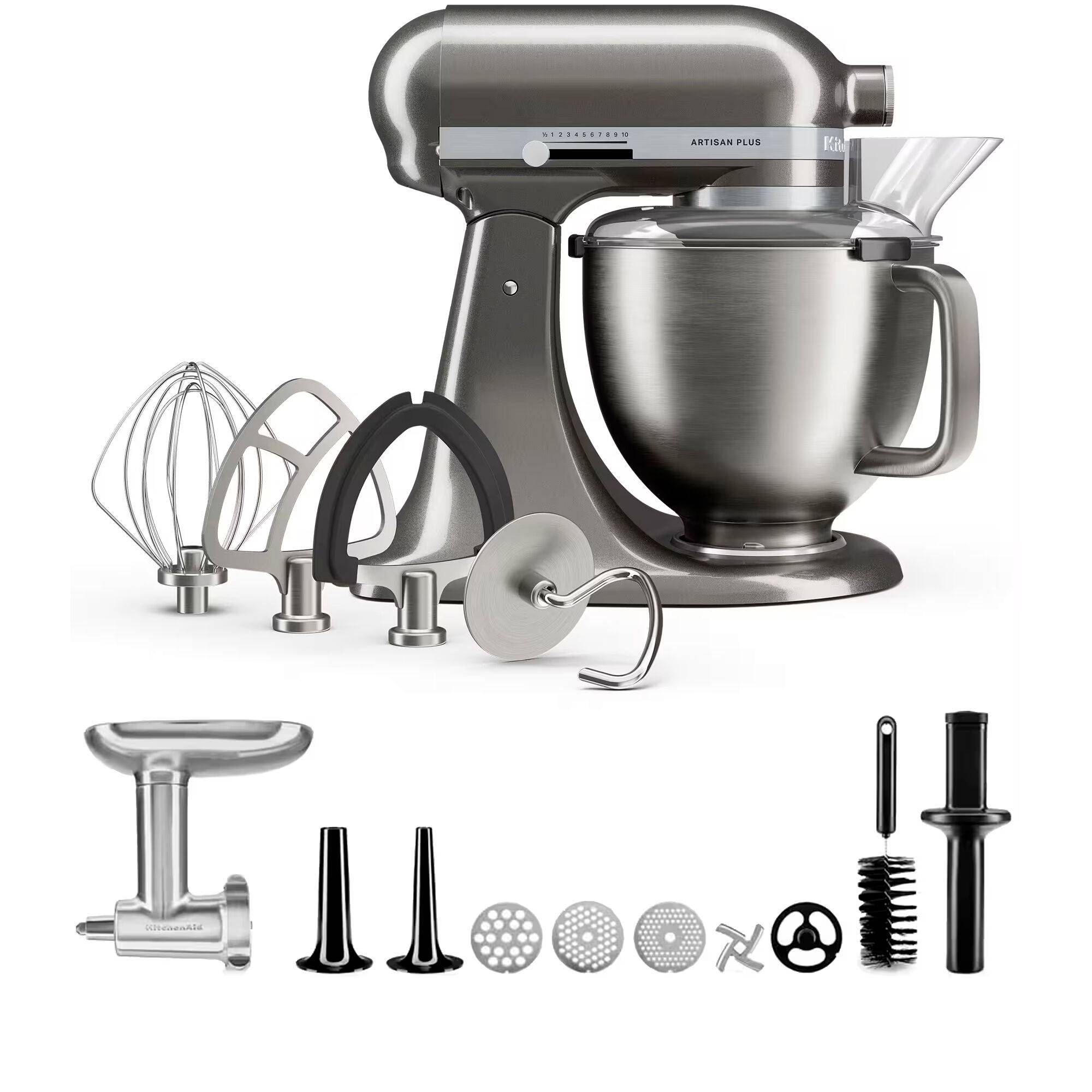 KitchenAid Artisan Plus 4,7 liter med köttkvarn, medallion silver - Medallion silver