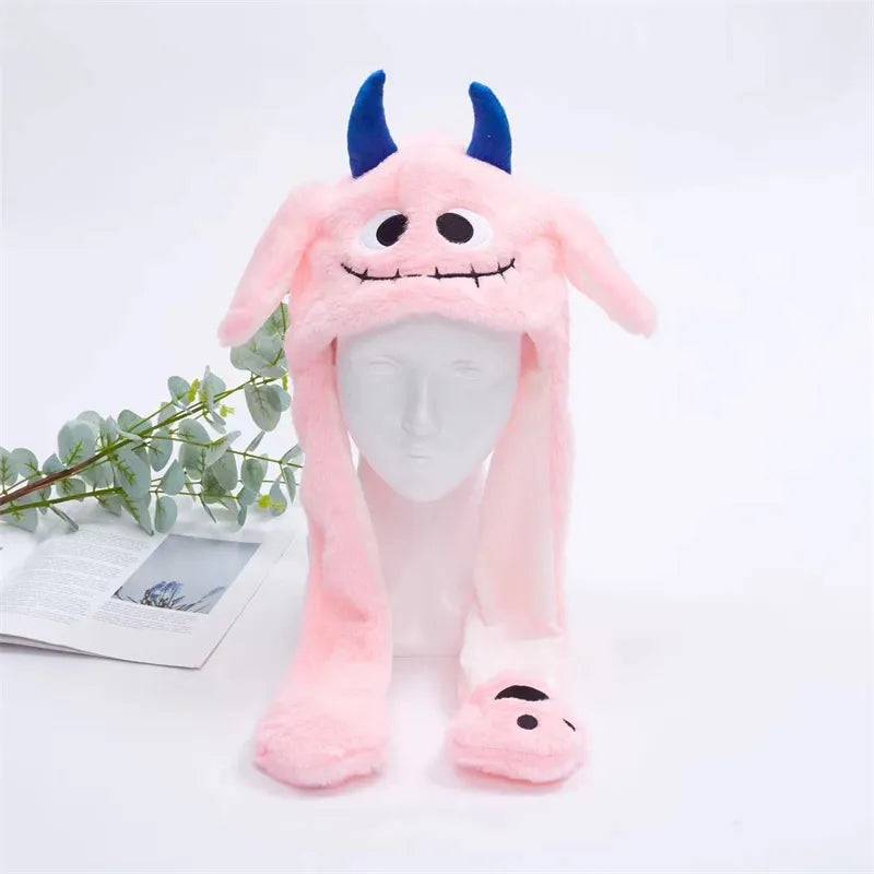 BunnyBounce Hatt – Söt Mössa med Rörliga Öron - Halloween Rosa Monster