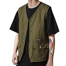 Herr sommar vintage verktygsväst ärmlös väst utomhus slitage vikt väst jacka män t-shirts grafisk vintage, gRÖN, L
