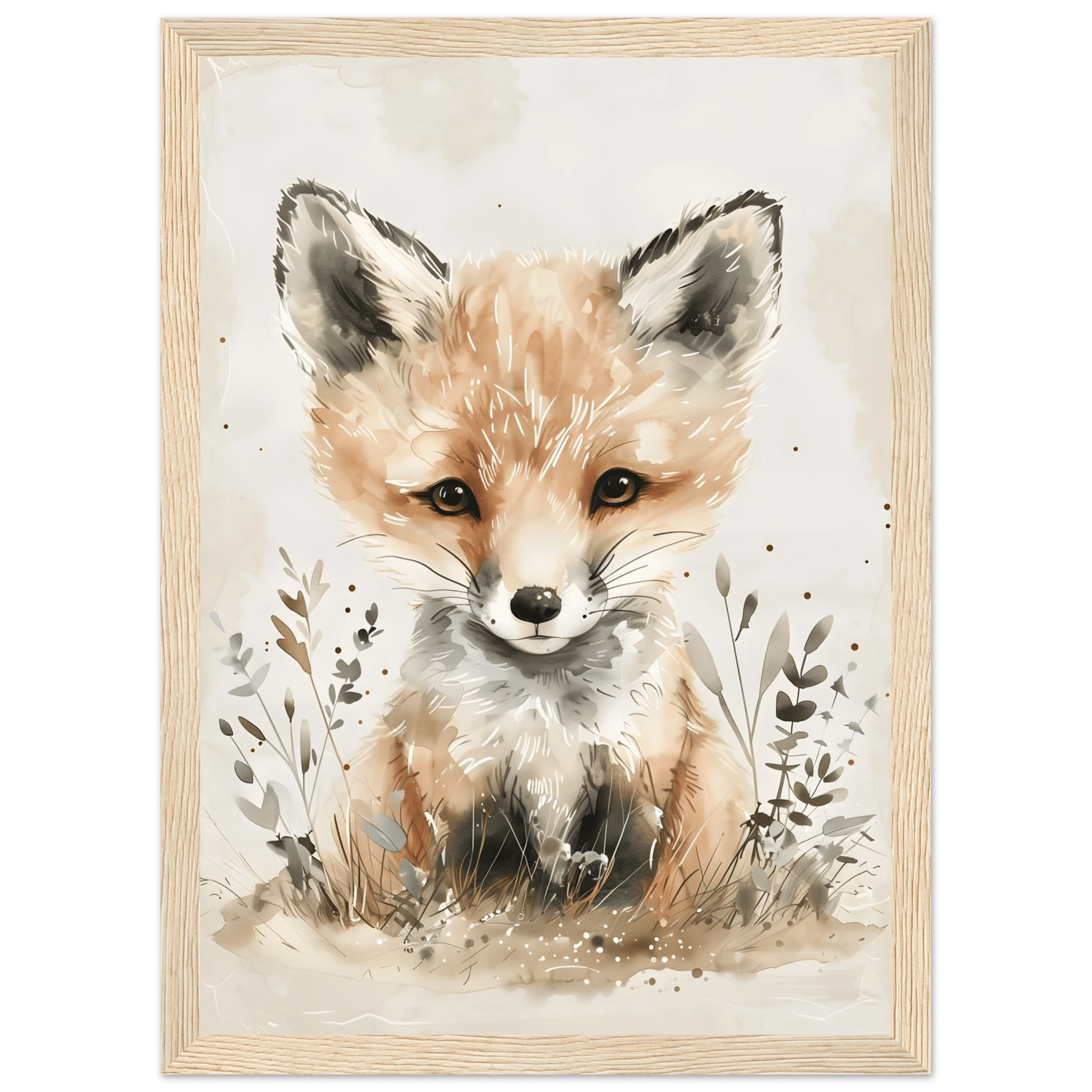 Rävposter-21x29.7 cm / 8x12" / Med ram / Ljust trä