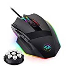 Redragon M801 PC spelmus LED RGB bakgrundsbelyst MMO 9 programmerbara knappar mus med makroinspelning sidoknappar snabb brandknapp för Windows datorspelare (kabelansluten, svart)