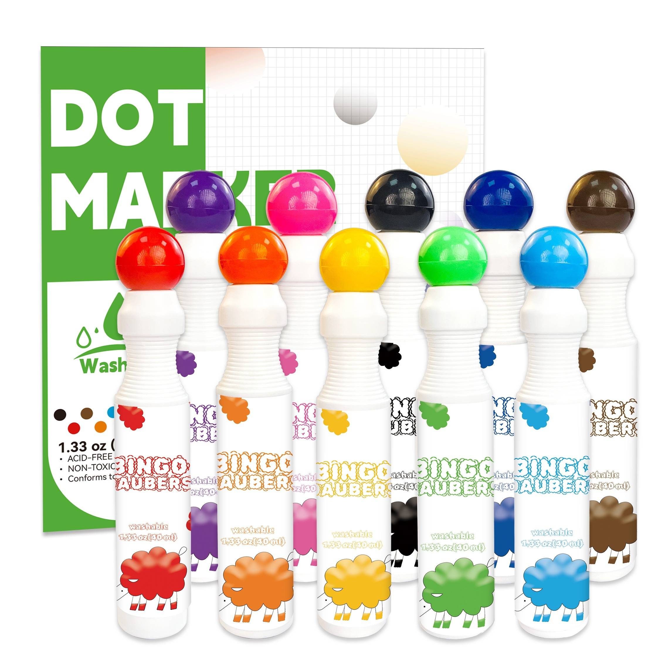 TEMU 10 Colors Washable Dot Markers, Bingo Daubers, 10 Colors (40ml 1.33oz) Paint Marker Dot Art Set, Dot Marke