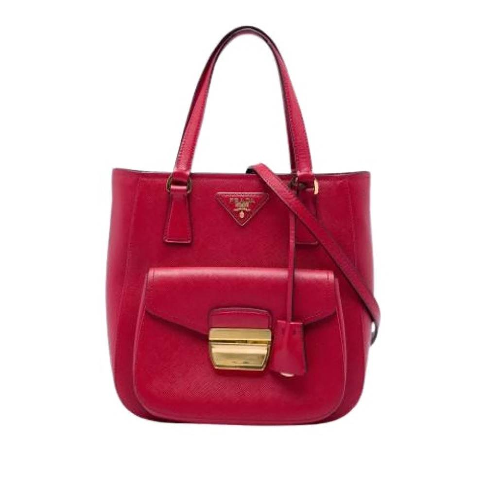 Prada Vintage Pre-owned Saffiano Satchel - Vintage - Dame - Rød - ONE SIZE - Læder