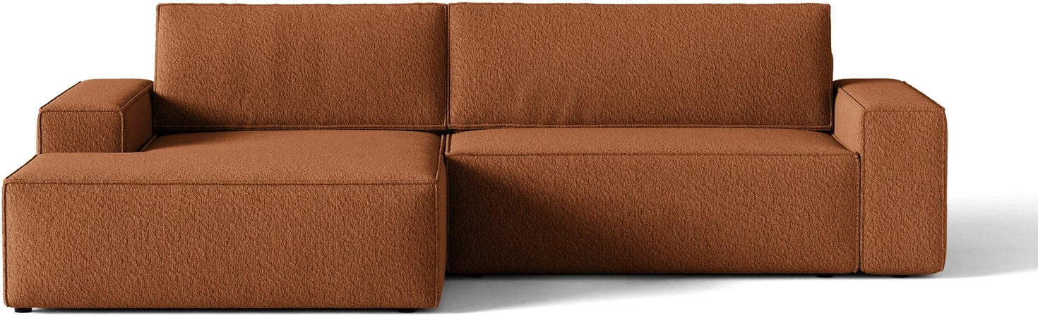 Sovesofa Micadoni Jodie venstrevendt chaiselong terrakotta bouclé 246x151 cm soveplads 130x200 cm med opbevaring