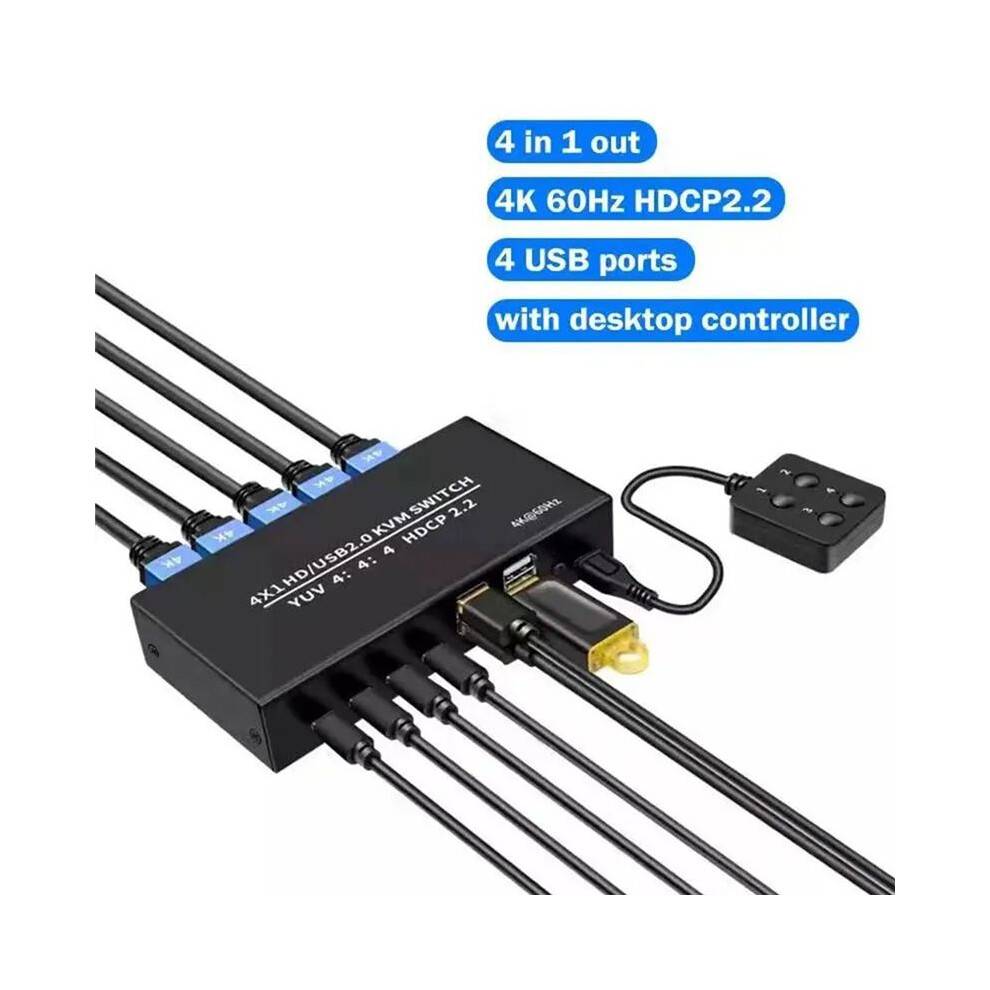 4K 60Hz KVM- -Kompatibel  USB-Väljare 4x1 för PC Delad Skärm Mus Tangentbordsport 4x1