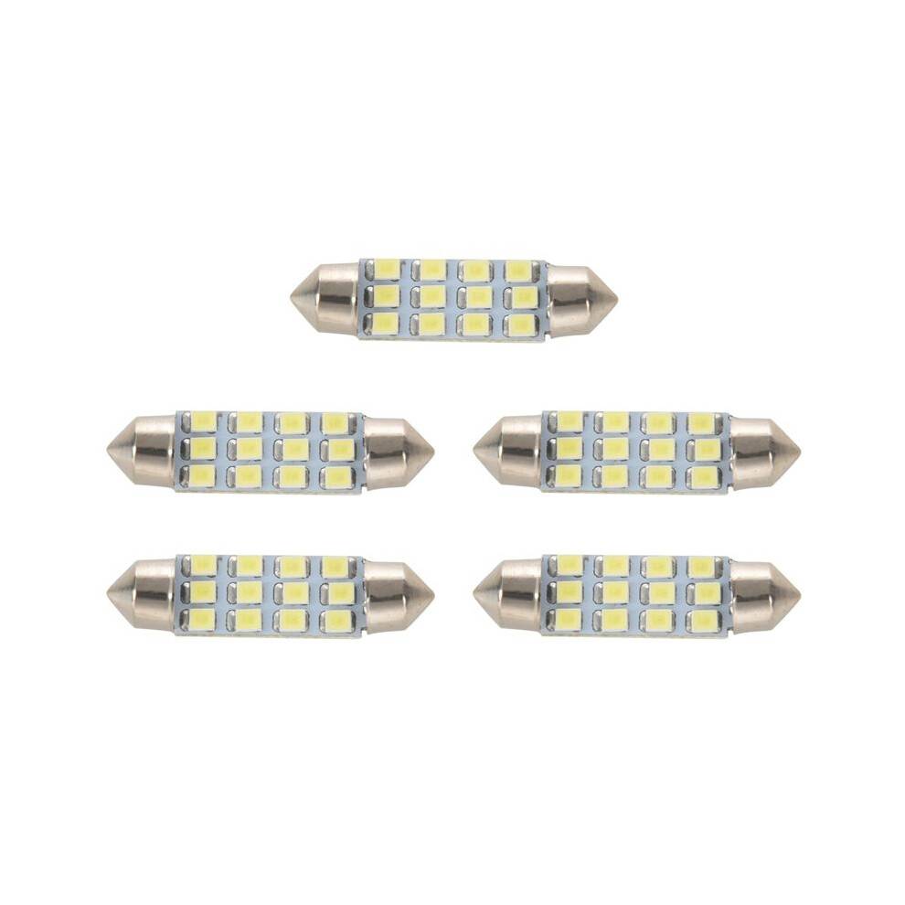 5pcs 42mm 12 SMD 3528 LED White Car Interior C5w Dome Festoon Bulb Light Lamp 12V
