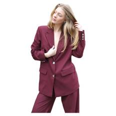 Crãs, Jakke, Dame, Rød, M, Uld, Stribet Klassisk Blazer med Sølvknapper